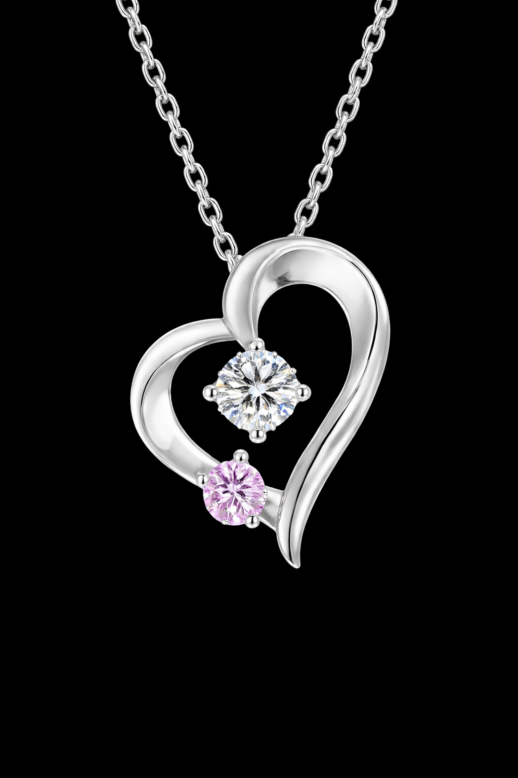 ✨ Lănțișor cu pandantiv inimă – Moissanite. Argint.Placat cu Aur Alb.