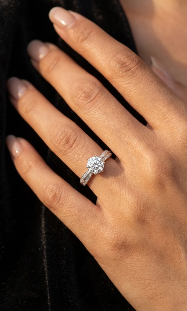 Inel Moissanite Selectie. Argint. Reglabil.